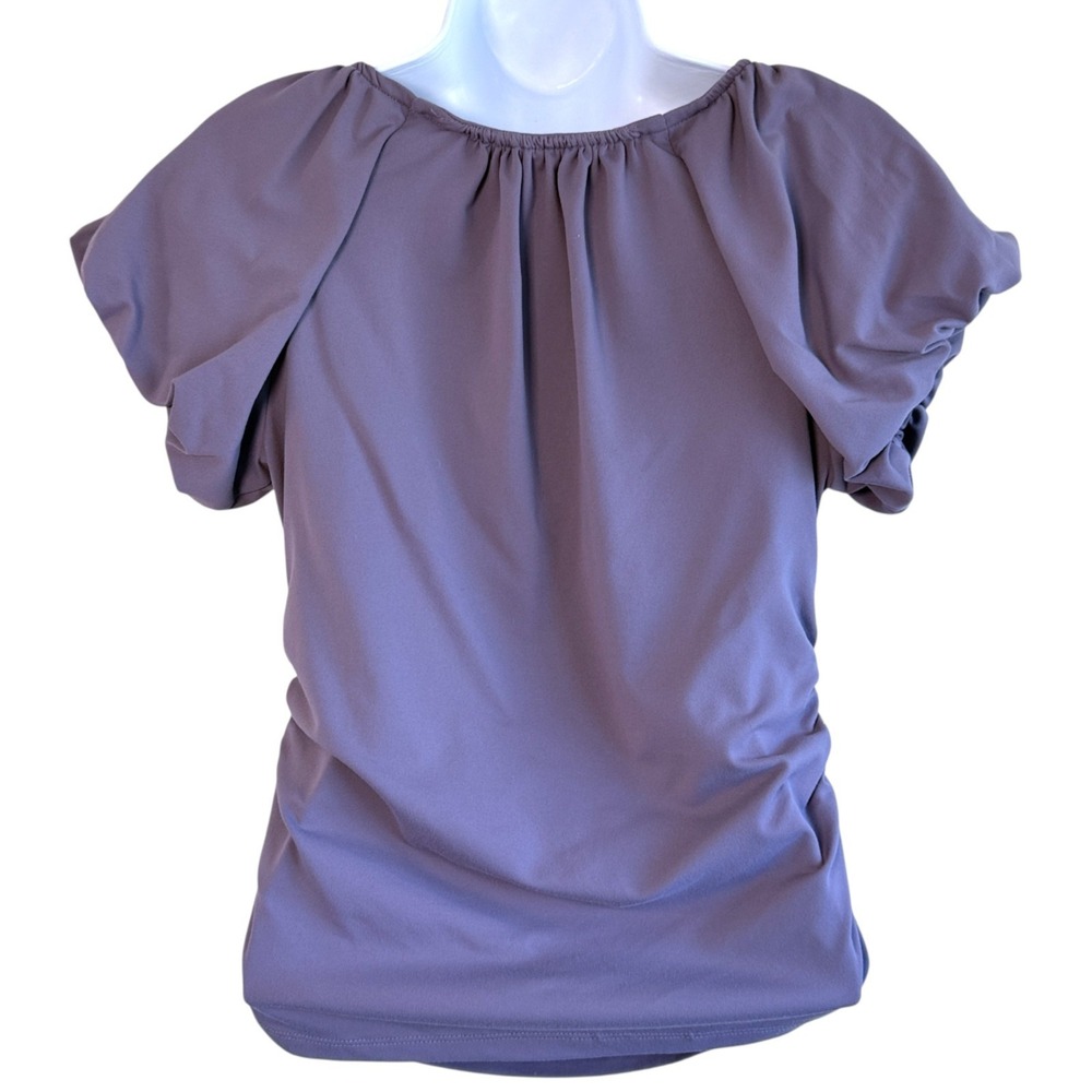 By Anthropologie Womens Ruched Cap Sleeve Top Sz S‎ Regency Fairy Romantic Royal - Picture 3 of 7